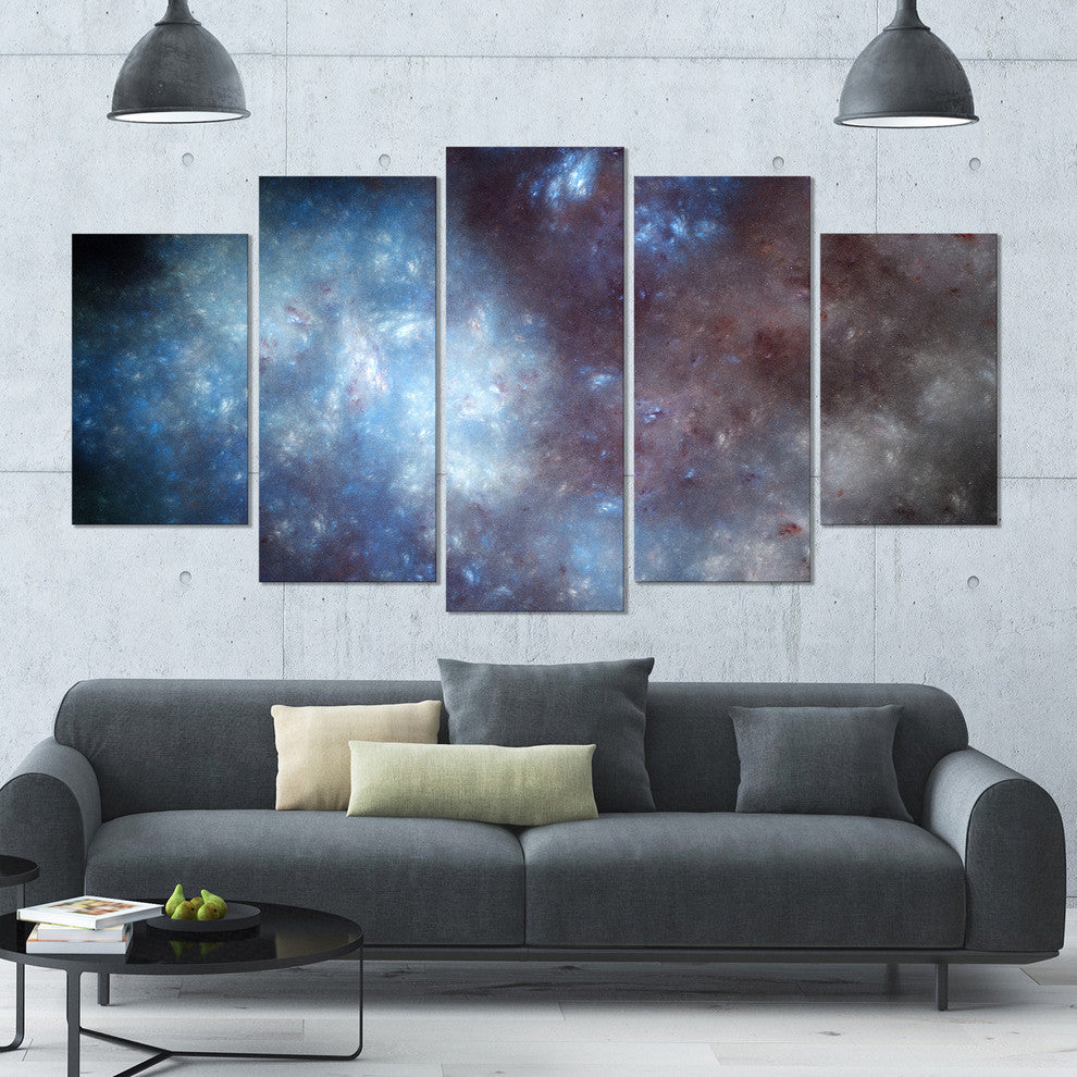 Blue Grey Starry Fractal Sky, Contemporary Art on Canvas, 60"x32", 5 Panels