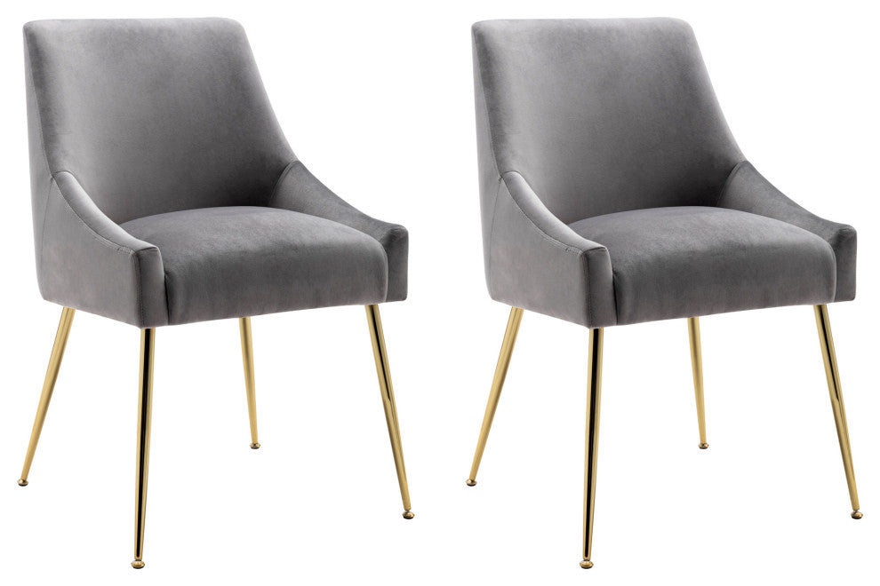 WestinTrends 2PC Velvet Upholstered Accent Chair Set w/ Gold Metal Legs, Gray