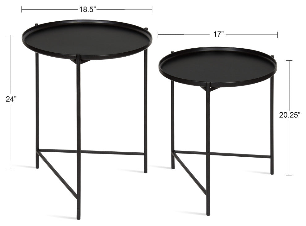 Kate and Laurel 2-Piece Ulani Nested Round Metal End Table Set, Black