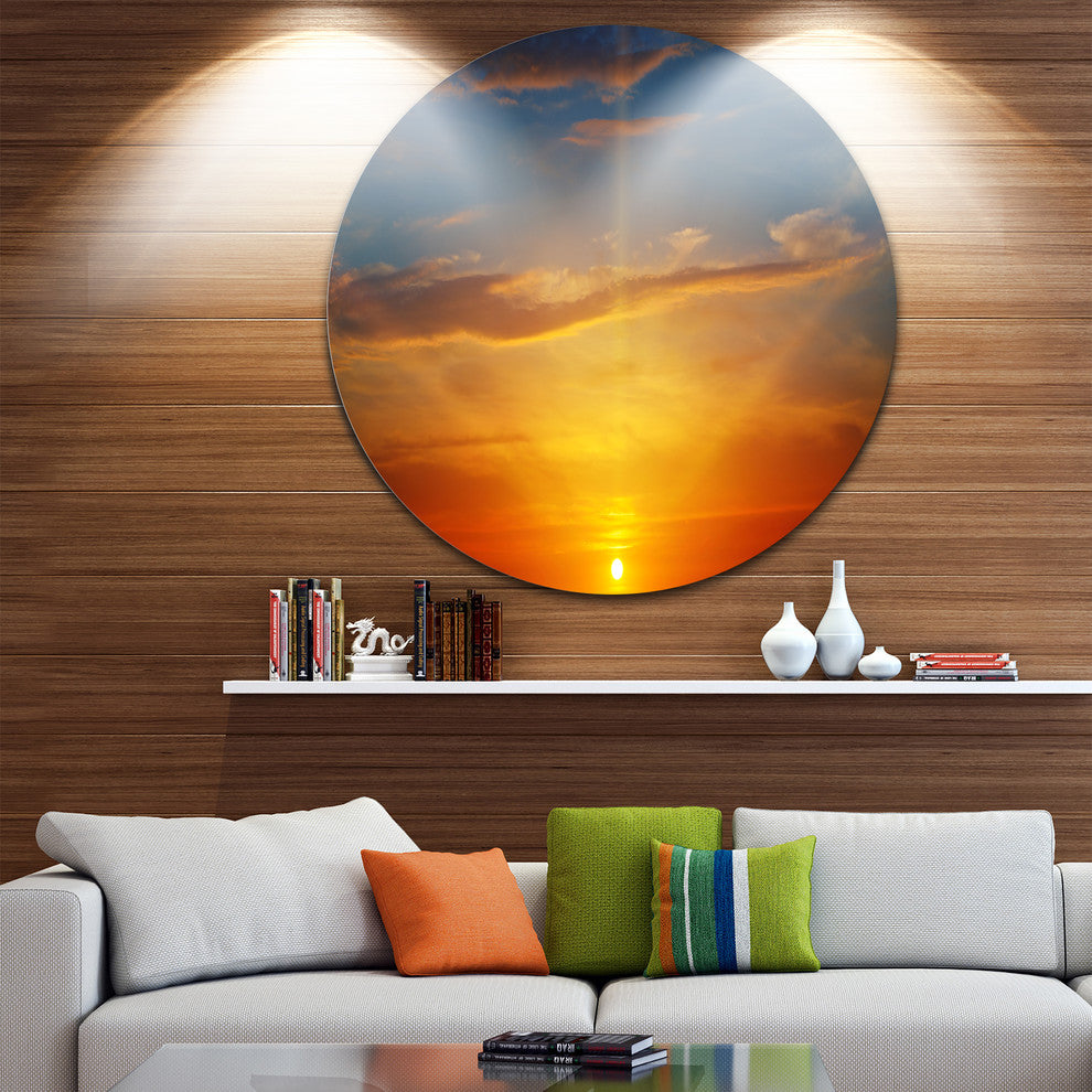Sunlight In Sky Above Horizon, Beach Large Disc Metal Wall Art, 36"