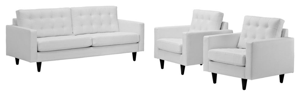 Modway Furniture Empress Sofa and Armchairs, 3-Piece, White