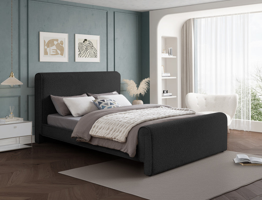 Stylus Black Boucle Fabric Full Bed, Black, King