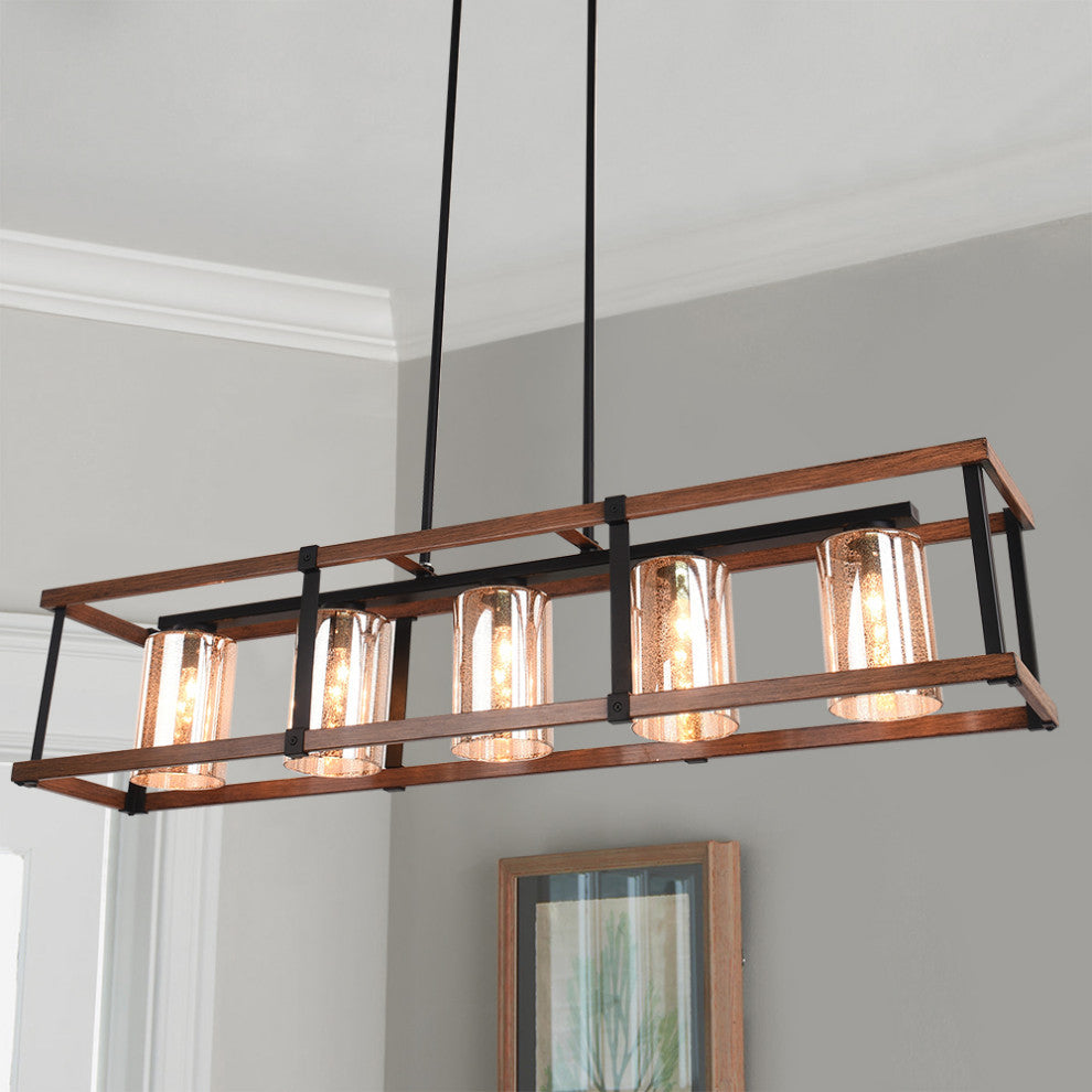 5-Light Rectangular Rustic Farmhouse Chandelier