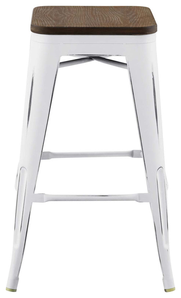 Counter Stool Chair, Set of 4, Wood, Metal, White, Modern, Bar Pub Restaurant