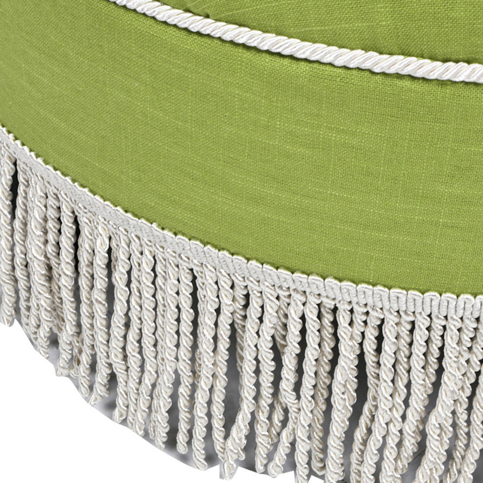 Yolanda 24" Upholstered Round Accent Ottoman, Bright Chartreuse Linen