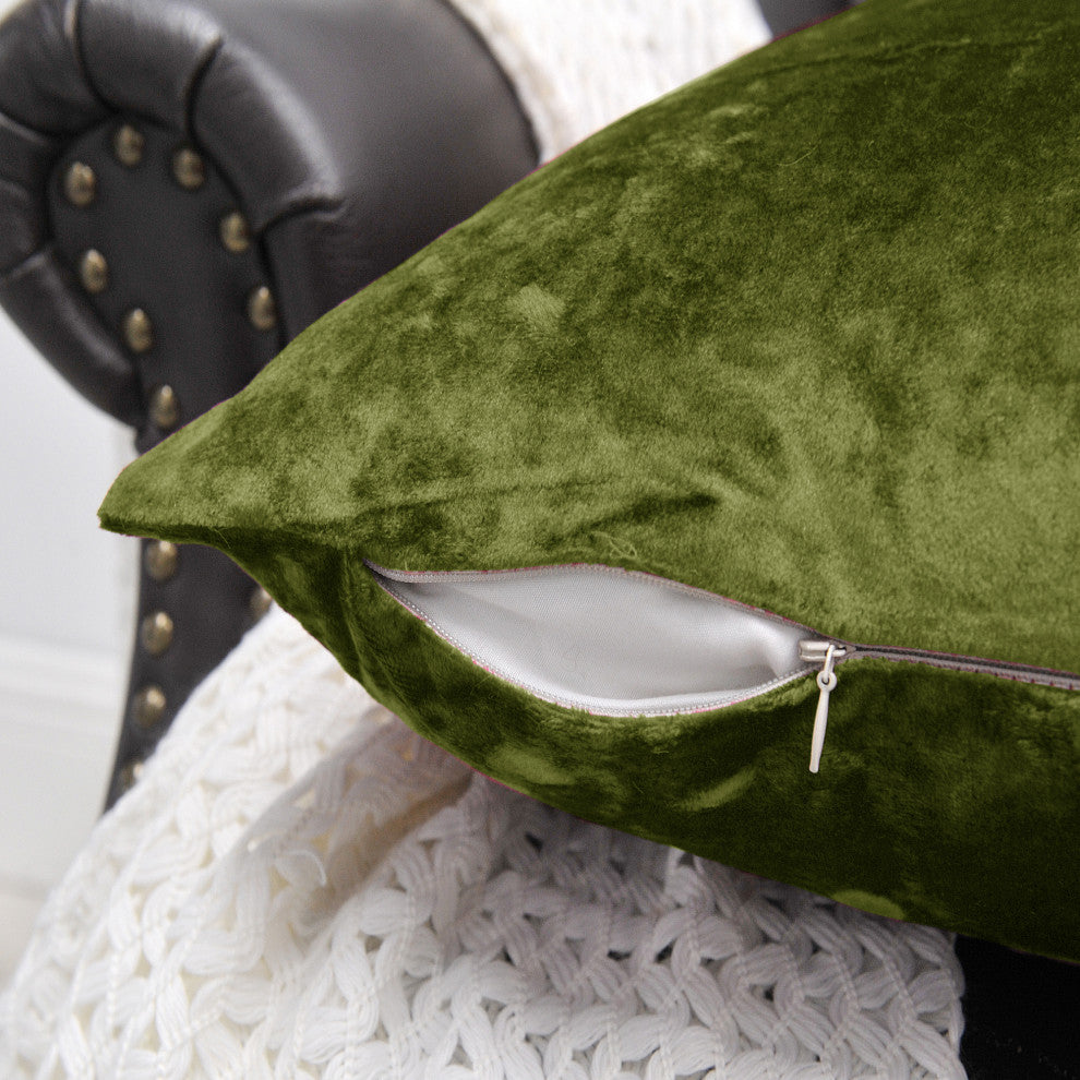 Crushed Velvet Pillow Cover 4 Piece Set, Avocado, 20" X 20"