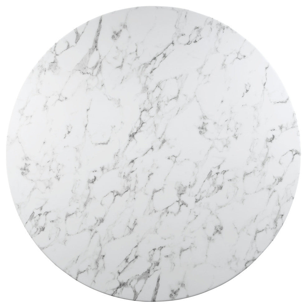 Modern Contemporary 54" Artificial Marble Dining Table, White Metal, 60"