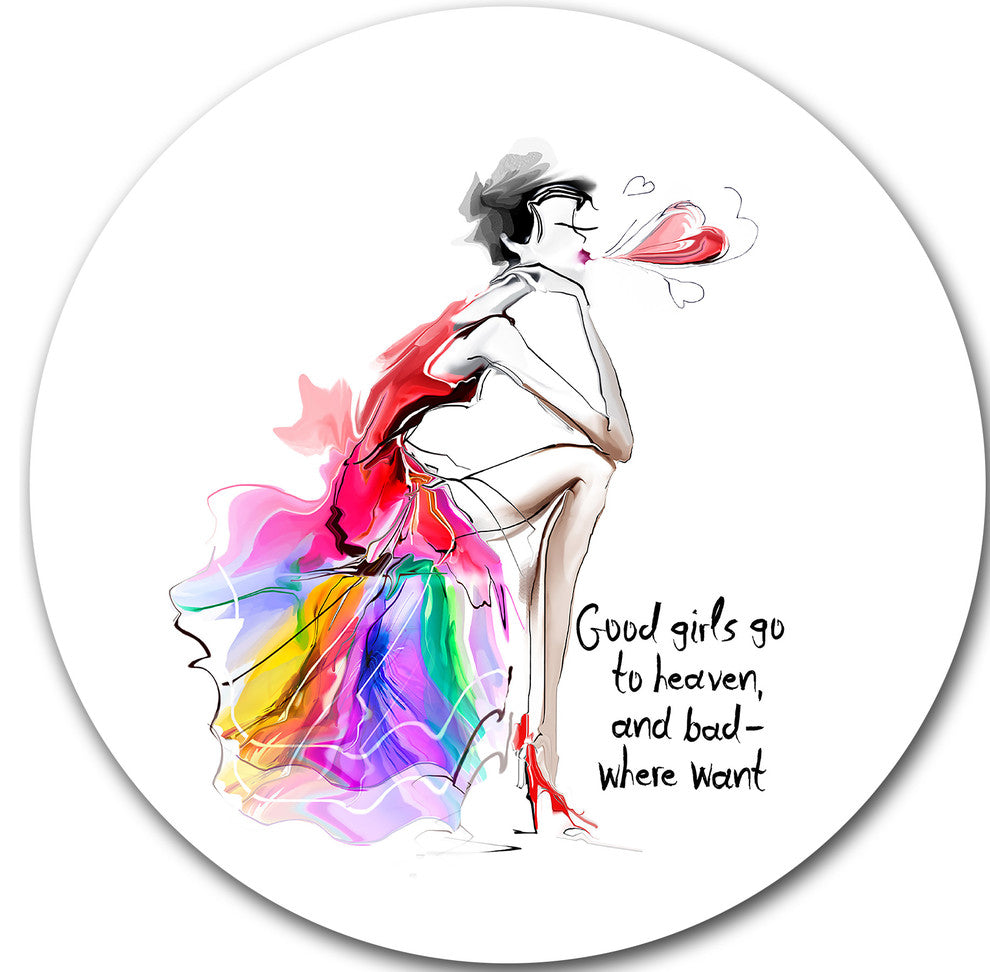 Pretty Fashion Girl Pink, Portrait Digital Art Disc Metal Wall Art, 23"