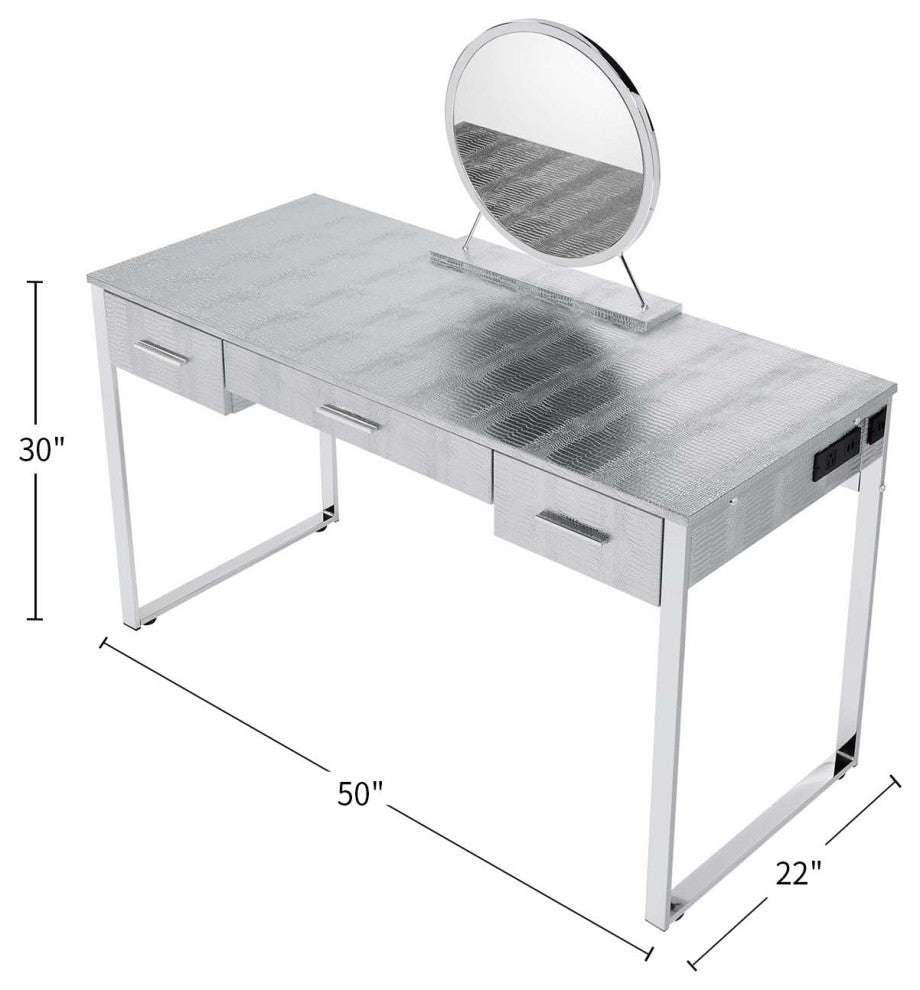 3 Drawers Vanity Desk With Mirror, Chrome