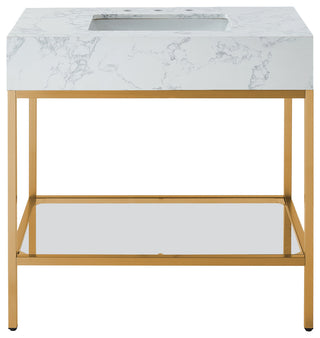 Marmo Bathroom Vanity, White, 36" Wide, Brushed Brass Finish