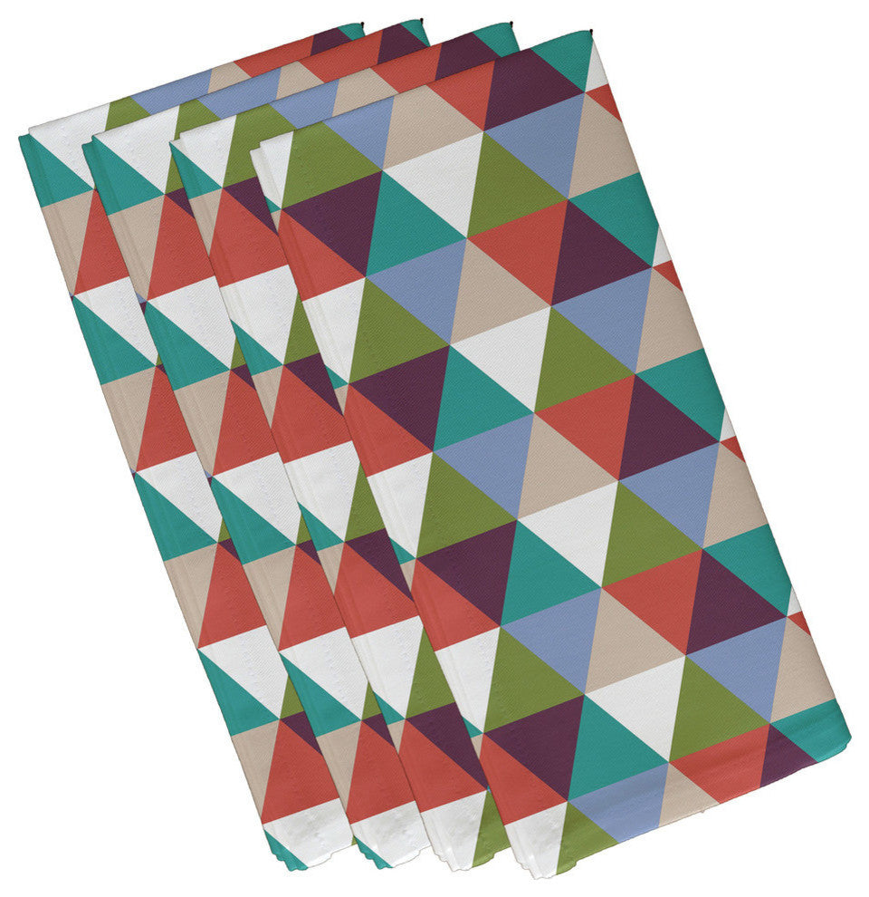 Triangles! Geometric Decorative Napkin, Green, Red, Set of 4