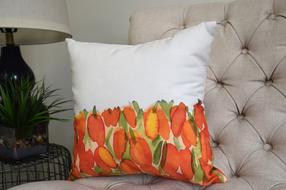 Sunset Tulip Garden Decorative Floral Throw Pillow, Orange, 26"