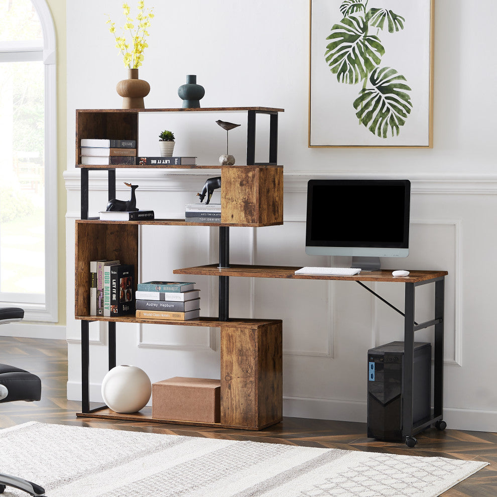 TATEUS Home Office Computer Desk L-Shaped Corner Table, Brown