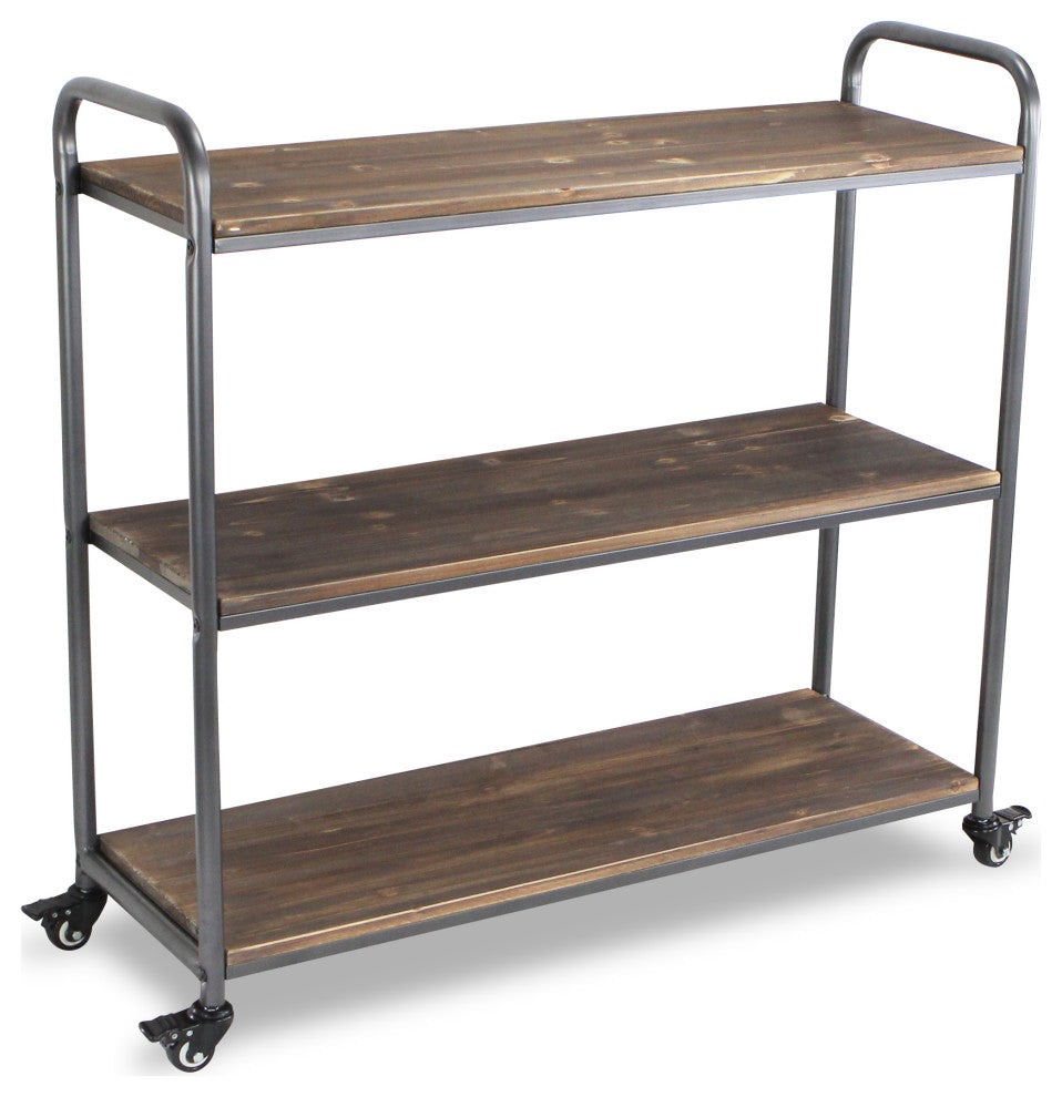 3-Tier Metal and Wood Caster Cart, Brown and Gray