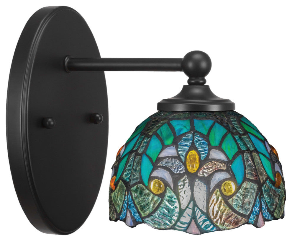 Capri 1-Light Wall Sconce, Matte Black/Turquoise Cypress Art