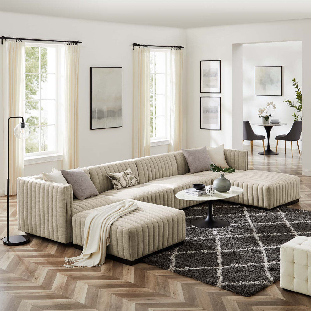 Conjure Channel Tufted Upholstered 6-Piece Sectional Sofa, Black Beige