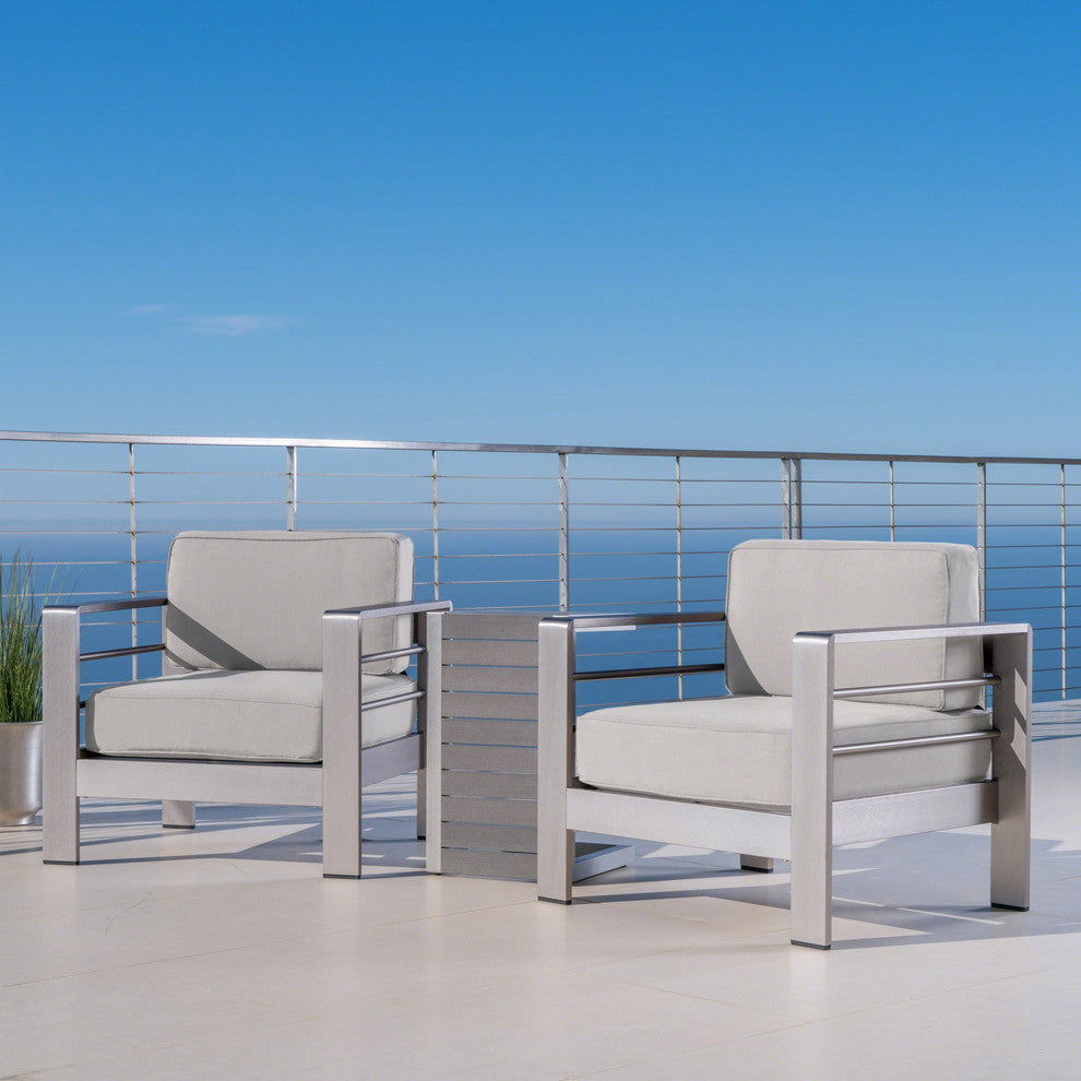 GDF Studio Zona Outdoor Set With Table, Cast Silver Sunbrella Cushions