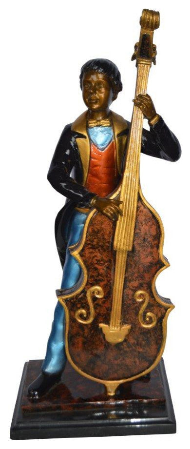 Musician Playing His Cello Bronze Statue -  Size: 8"L x 10"W x 23"H.