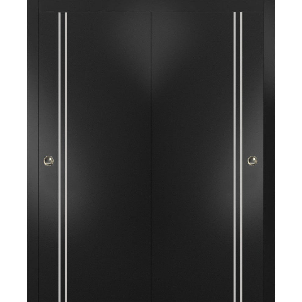 Bypass Doors 64 x 80 | Planum 0310 Matte Black with  | Sturdy Rails