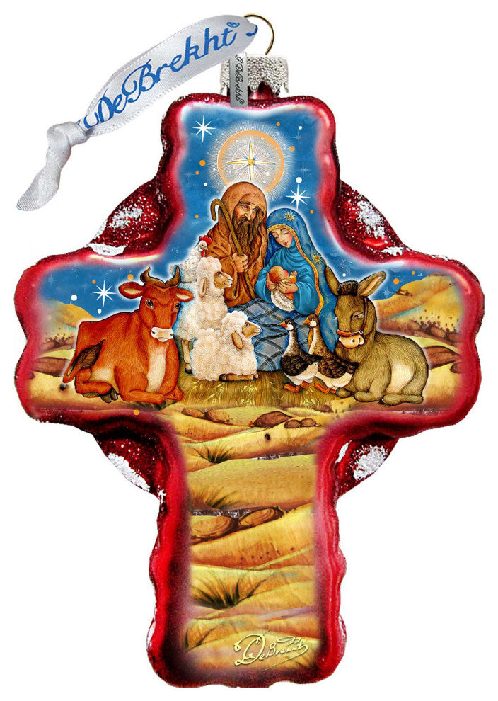 Nativity Cross Glass Ornament Holiday Splendor by Debrekht 758-018