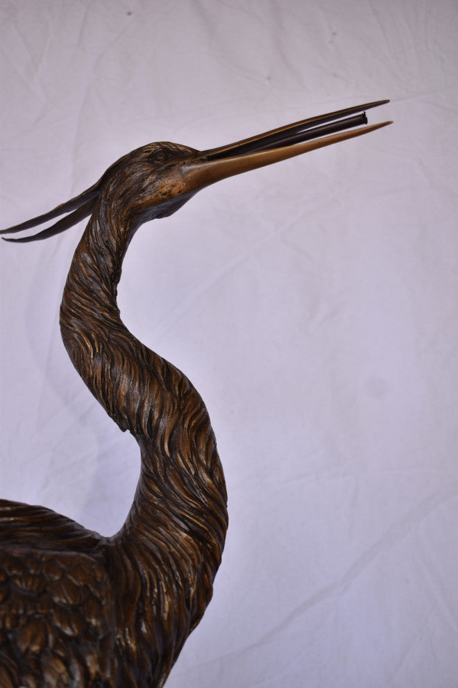 Great Blue Heron Looking Ahead Bronze Statue Fountain Size: 14" x 20" x 47"H