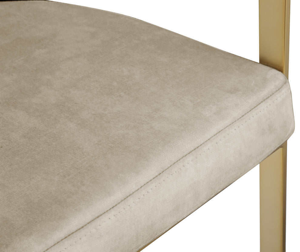Marcello Upholstered Dining Chair, Stone, Velvet, Brushed Brass Finish