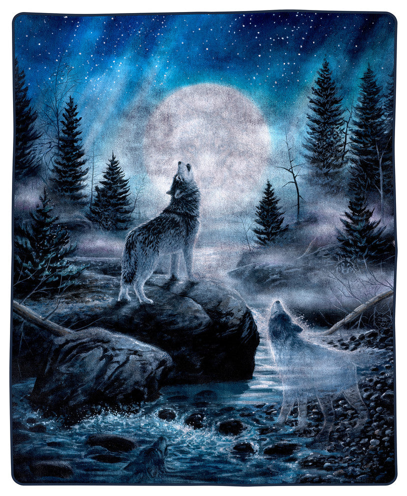 Heavy Fleece Blanket Howling Wolf Pattern, Plush 8lb Soft Blanket Lavish Home