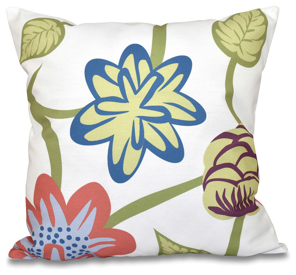 Tropical Floral, Floral Print Pillow, Coral, 16"x16"