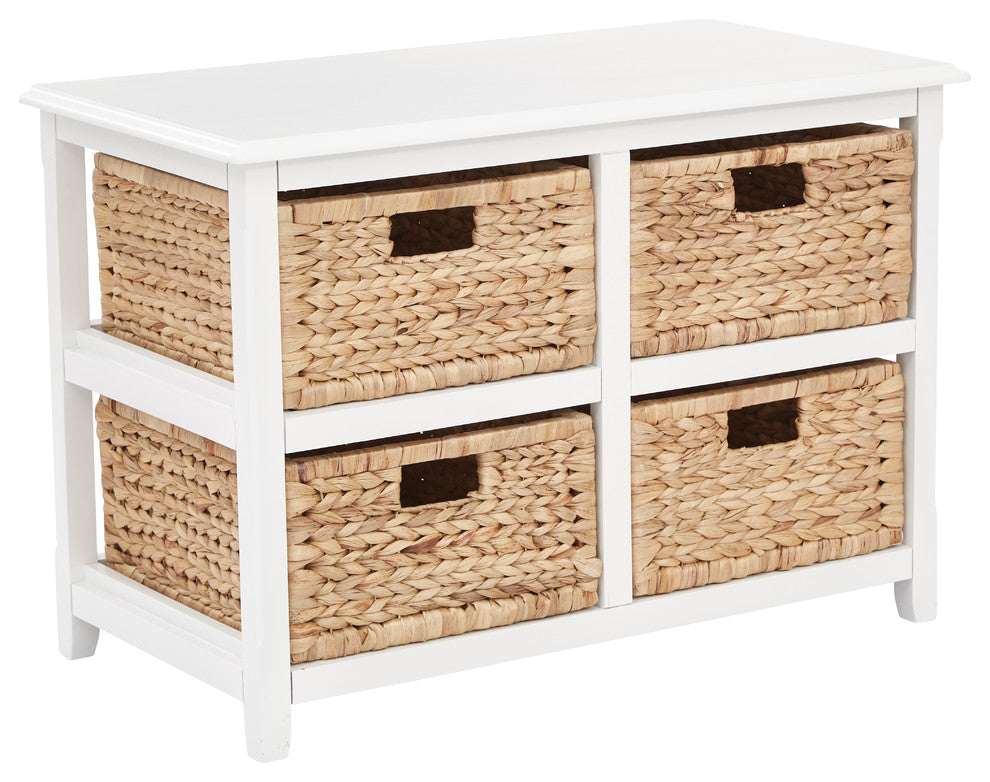 Seabrook Two-Tier Storage Unit With White Finish and Natural Baskets