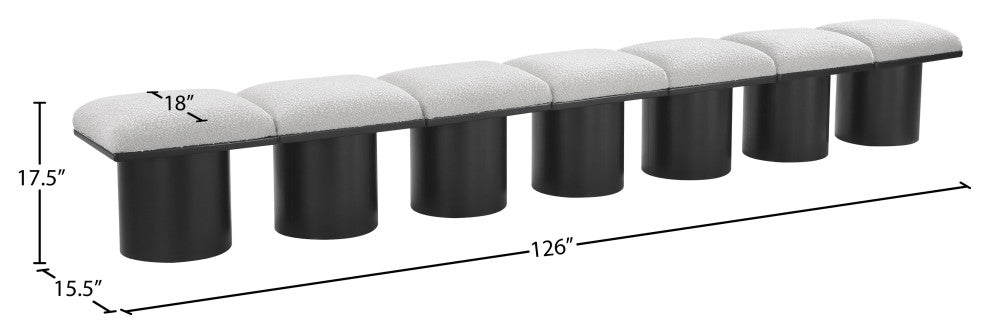 Pavilion Boucle Fabric Upholstered 7-Piece Modular Bench, Cream, Black Finish