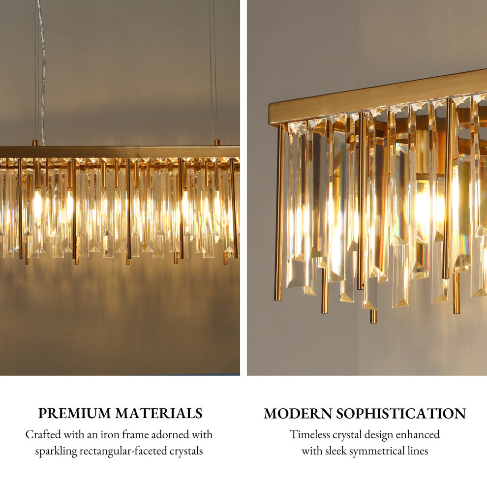 LNC Athean 7-Light 41.5" Brass Modern Crystal Rectangle Island Light