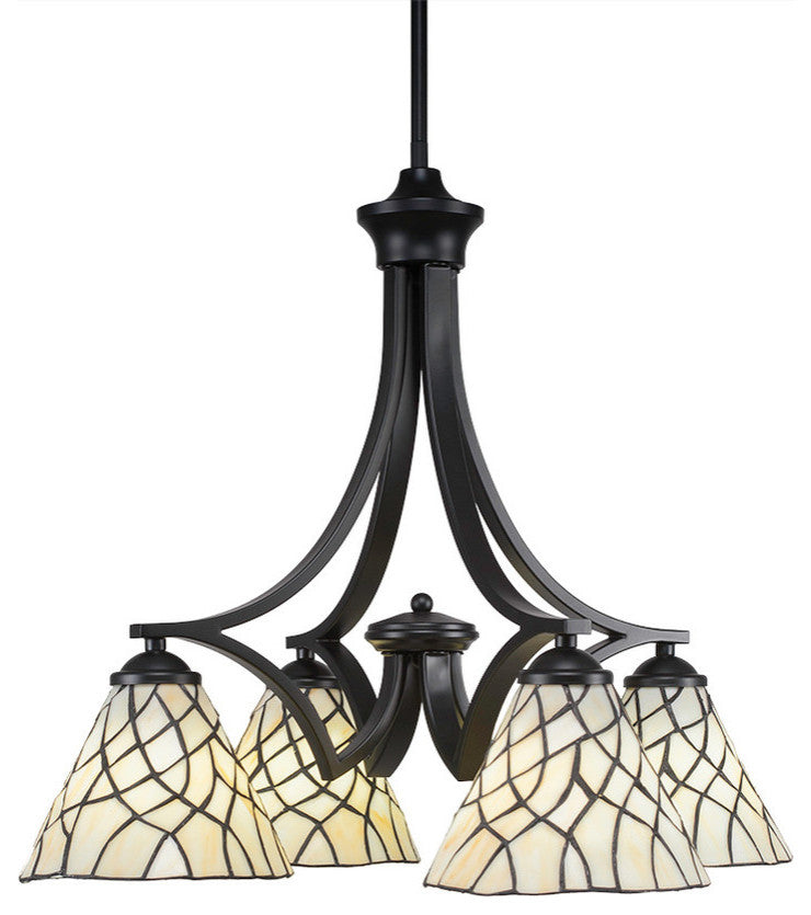 Zilo 4 Light Chandelier, Matte Black Finish With 7" Sandhill Tiffany Glass