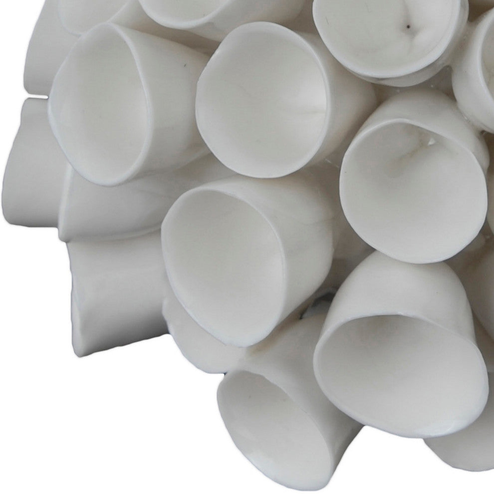 Benzara BM284970 Lily 6" Faux Coral Tabletop Sculpture, Round Ceramic, White