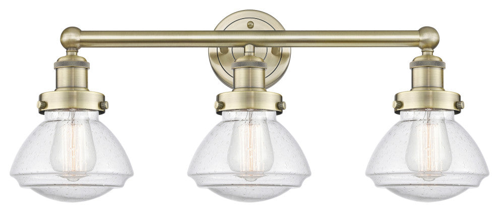 Olean 3-Light 25" Bath Vanity Light, Antique Brass Finish, Mercury Shade