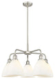Bristol Glass 5-Light 26" Stem Chandelier, Satin Nickel With Matte White Shade