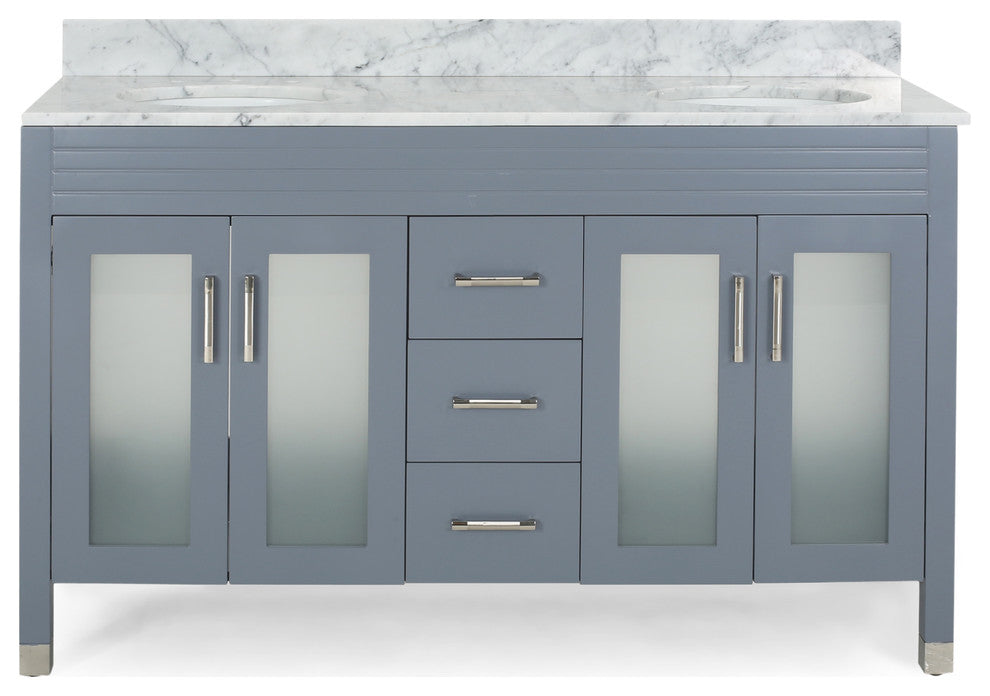 Taylor Contemporary 60" Wood Double Sink Bathroom Vanity With Marble Counter Top