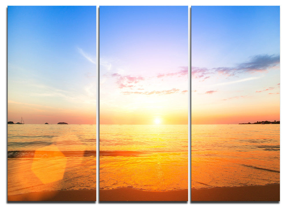 "Beautiful Sunset Over Yellow Waters" Beach Metal Wall Art, 3 Panels, 36"x28"