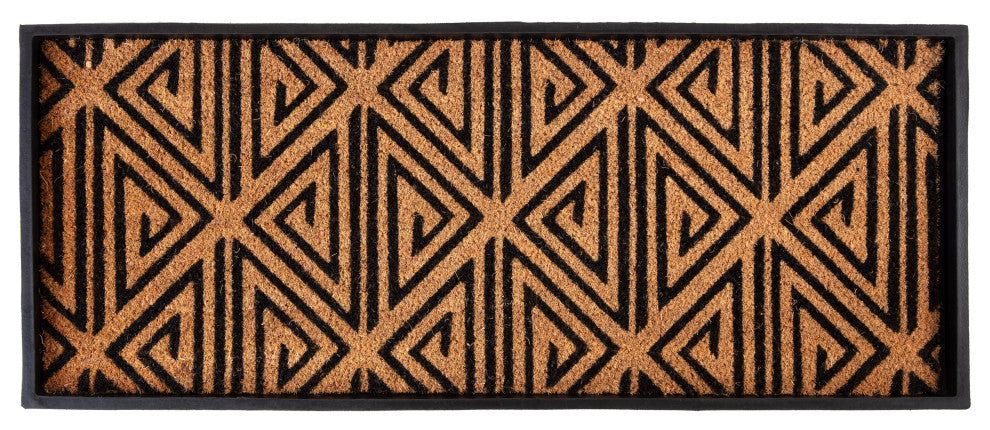 34.5"x14"x1.5" Rubber Boot Tray With Tan/Black Tribal Coir Insert