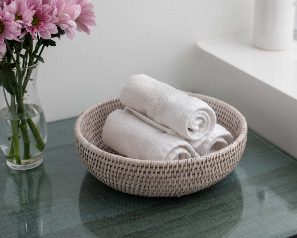 Artifacts Rattan Rattan Everything Bowl, White Wash