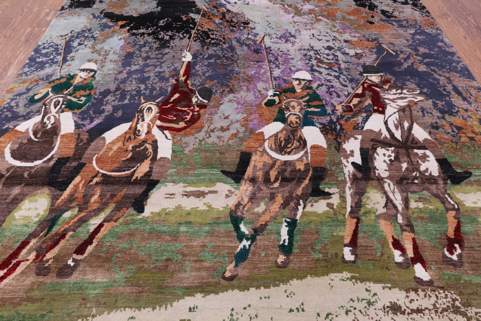 Polo Hand Knotted Wool and Silk Rug 8' 0" X 10' 2" Q9103