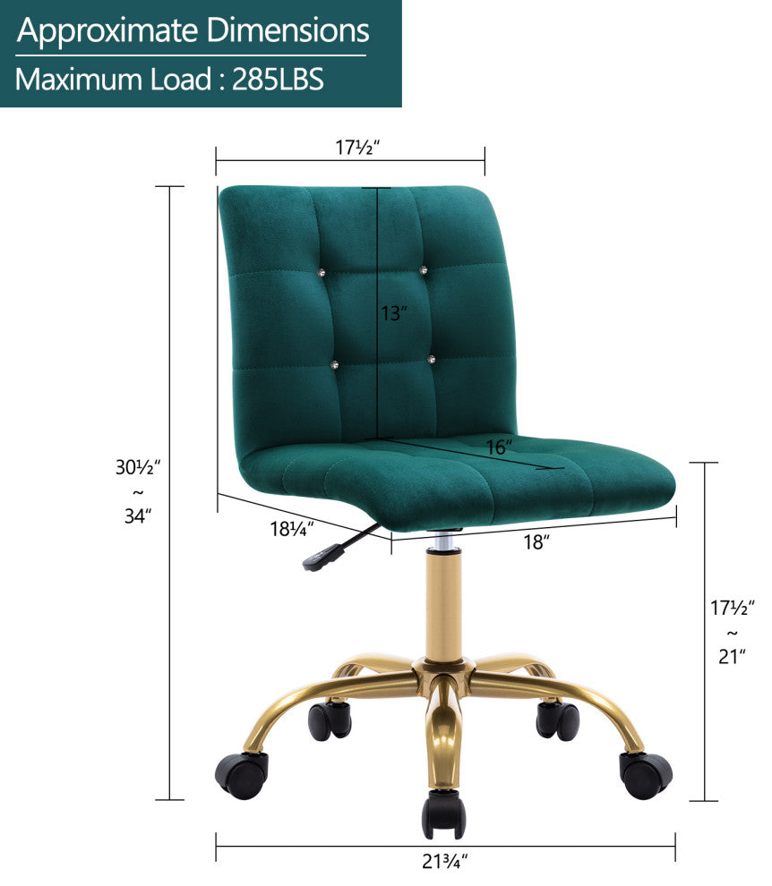 Rhinestone Square Tufted Desk Chair, Atrovirens-Velvet