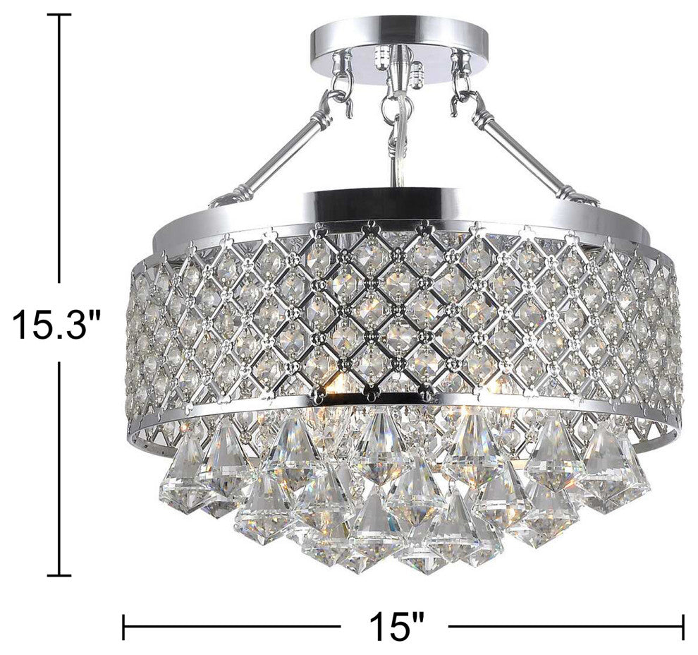 Ella Chrome and Crystal Semi Flush Mount Chandelier