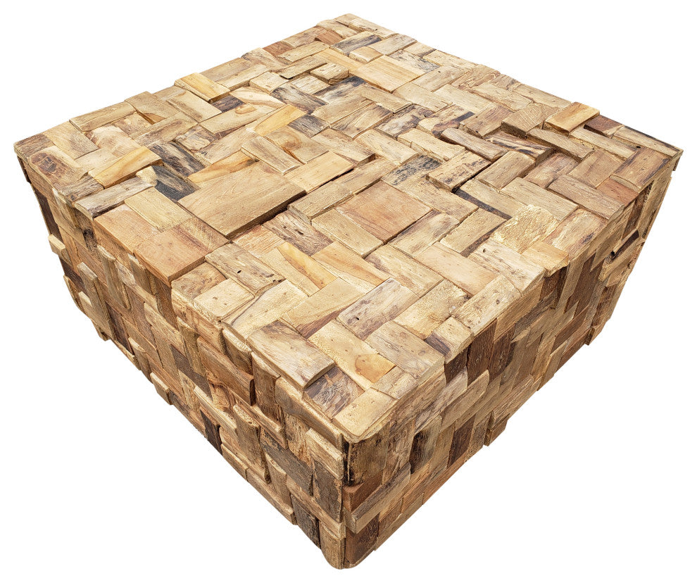 Rustic Recycled Teak Wood Java Coffee Table, 32 inch