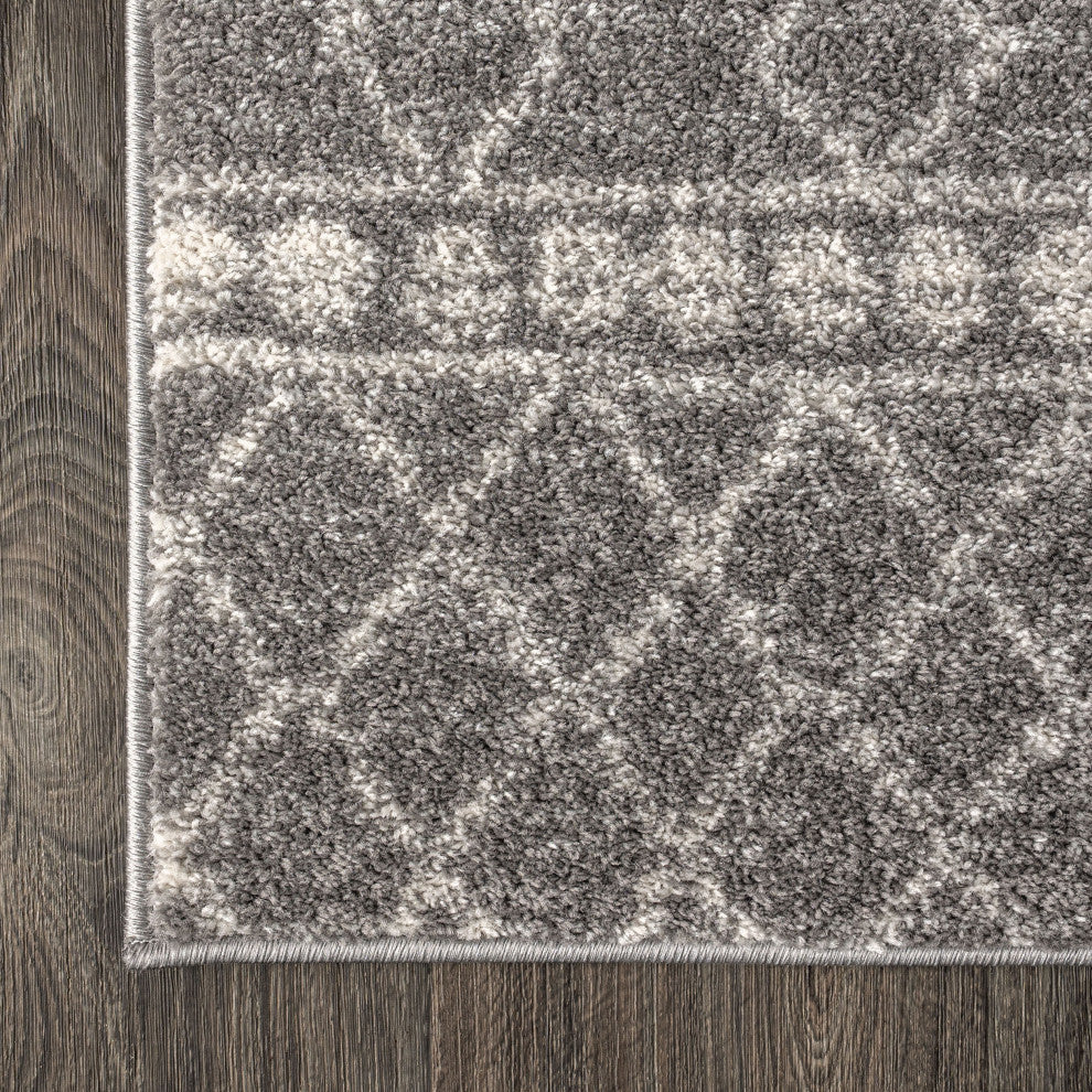 Izil Moroccan Beni Souk Area Rug, Gray/Cream, 2'x8'