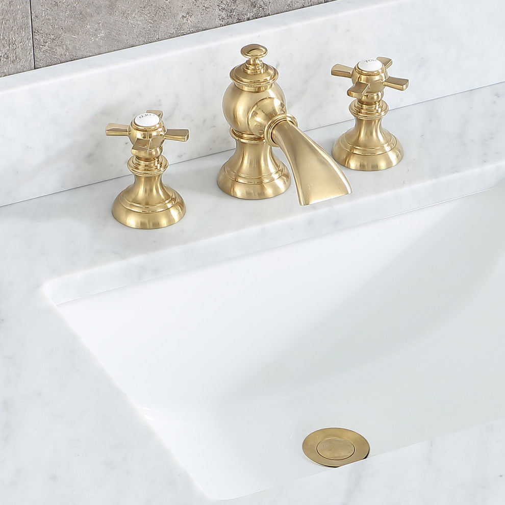 F2-0013-06-FX Satin Brass Waterfall with Flat Cross Handles True Brass Lavatory