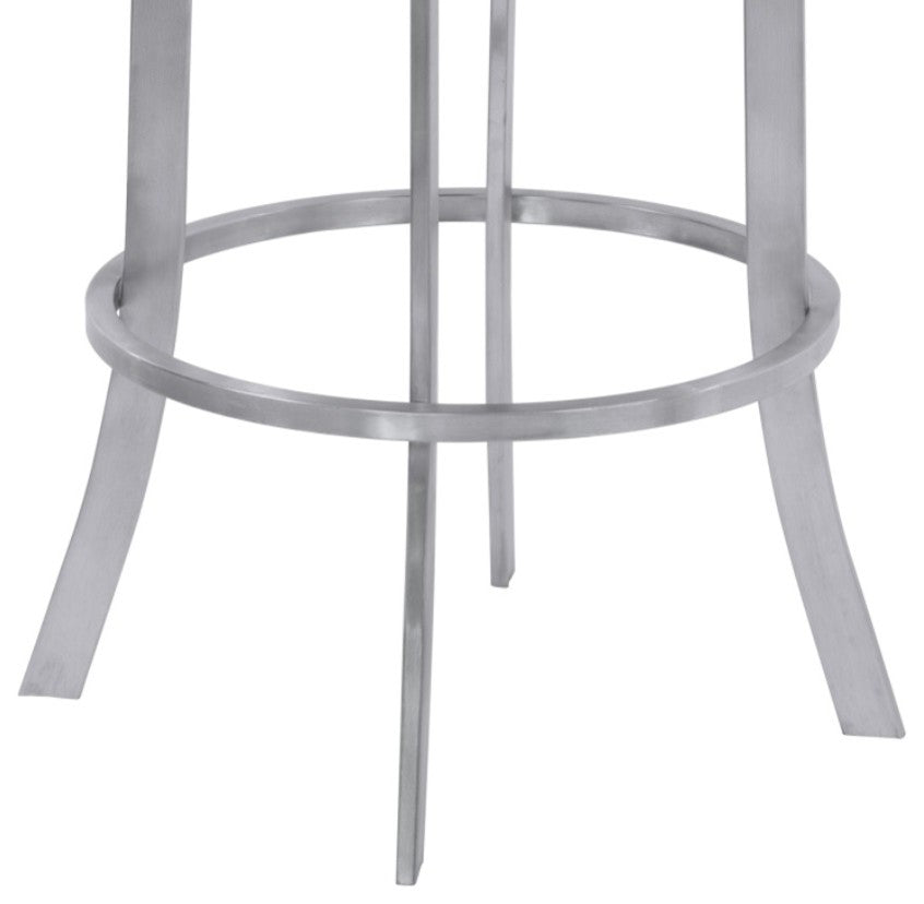 Armen Living Prinz 30" Bar Height Metal Swivel Barstool in Black Faux Leather wi