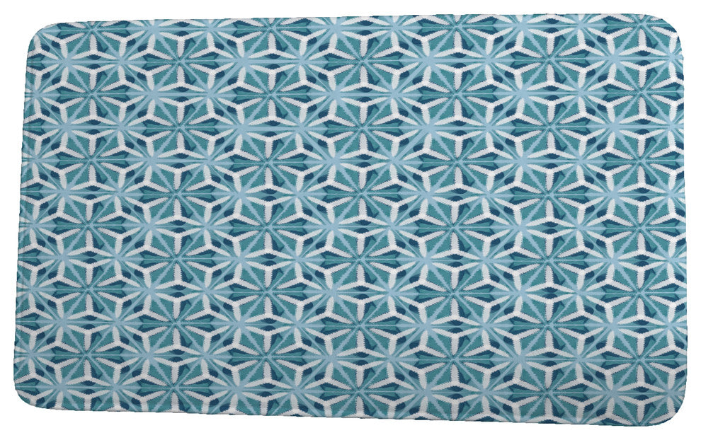 Intercoastal Waterway Water Mosaic Geometric Print Bath Mat, Teal, 21"x34"