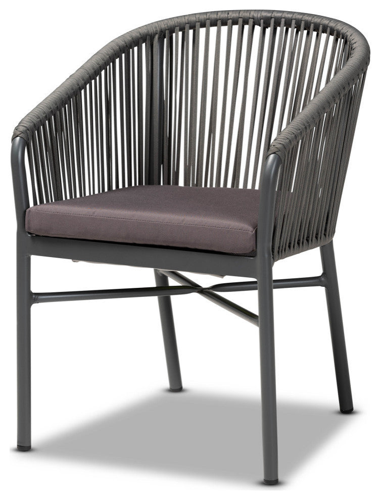 Wynn Modern Gray Rope and Metal Outdoor Dining Chair