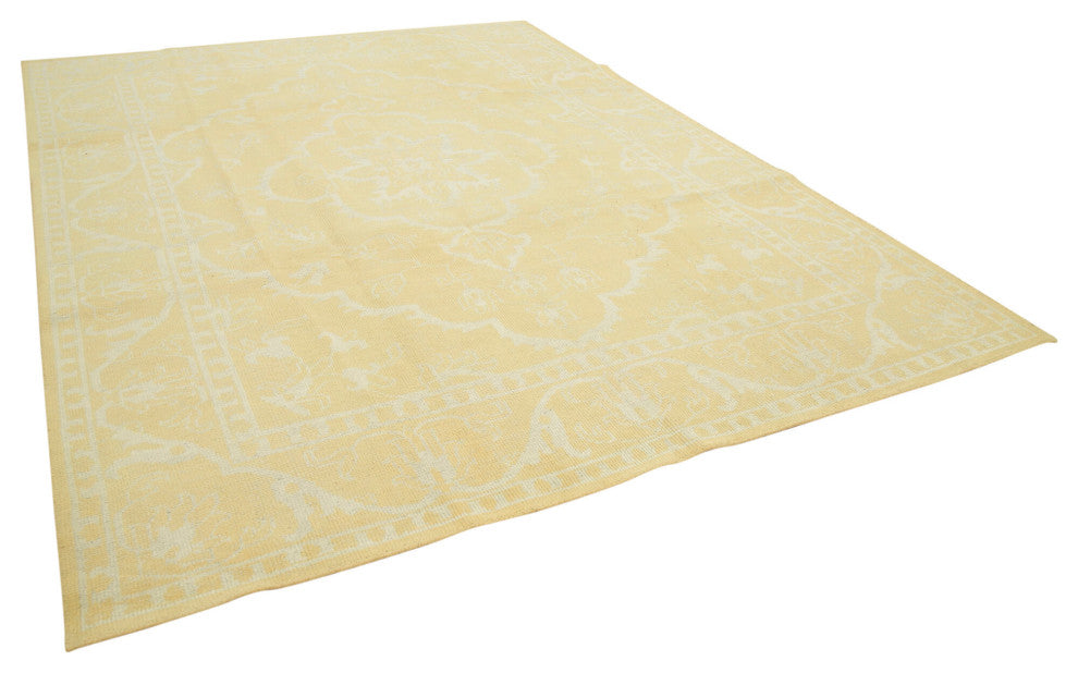 Rug N Carpet - Handwoven Oriental 8' 11" x 11' 11" Wool Yellow Oushak Rug