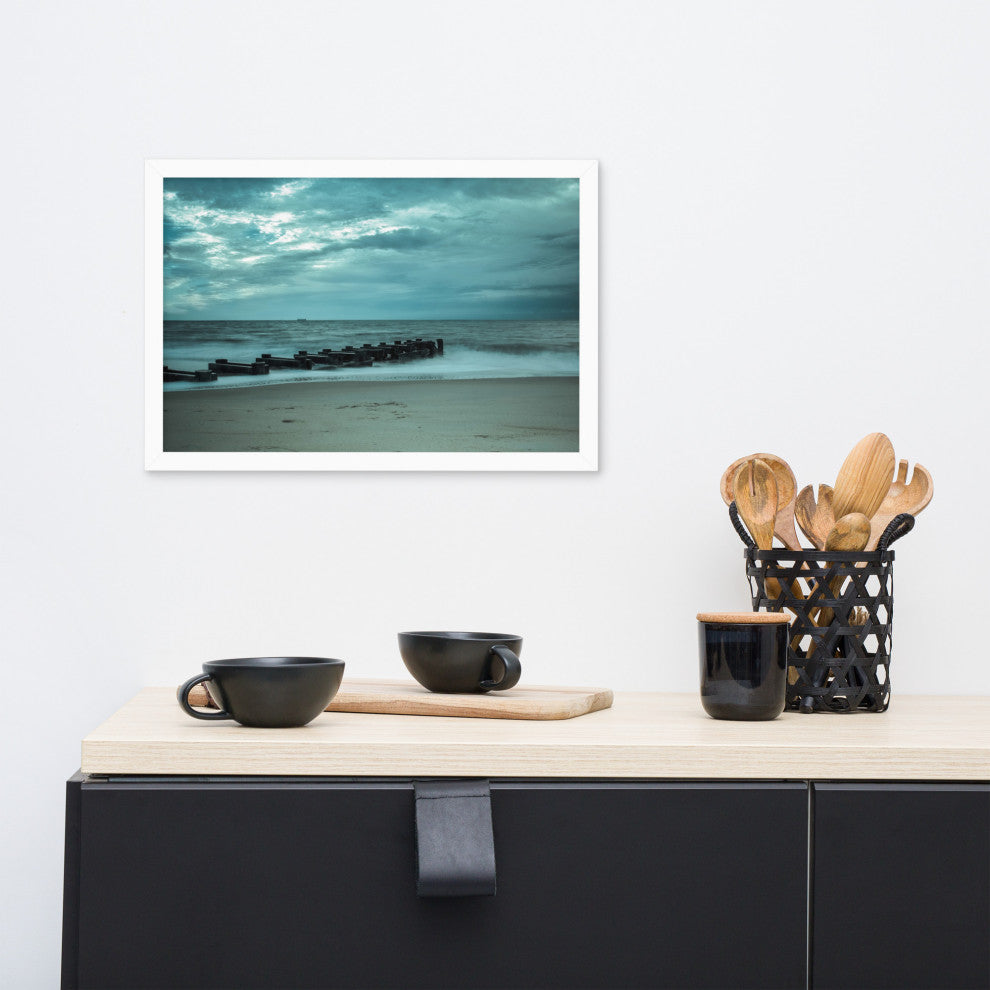 Blue Morning at Rehoboth Coastal Landscape Framed Photo Paper Wall Art Prints, White, 12" X 18"